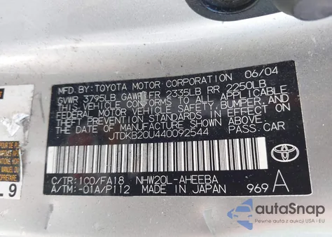 2004 Toyota Prius из США, поврежденный, VIN JTDKB20U440092544